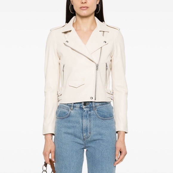 IRO Dylan Off White Cream Leather Moto Jacket 36 S Small X Small - Picture 4 of 7